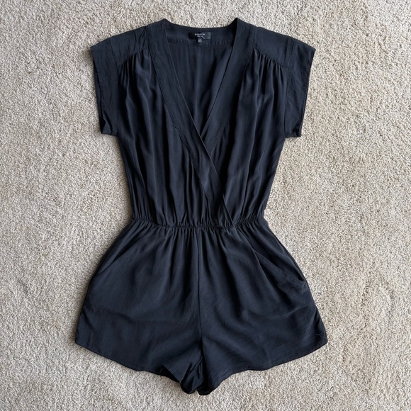 Babaton Pants - Babaton Aritzia Silk Black Romper Women’s Small V-Neck Elastic Waist